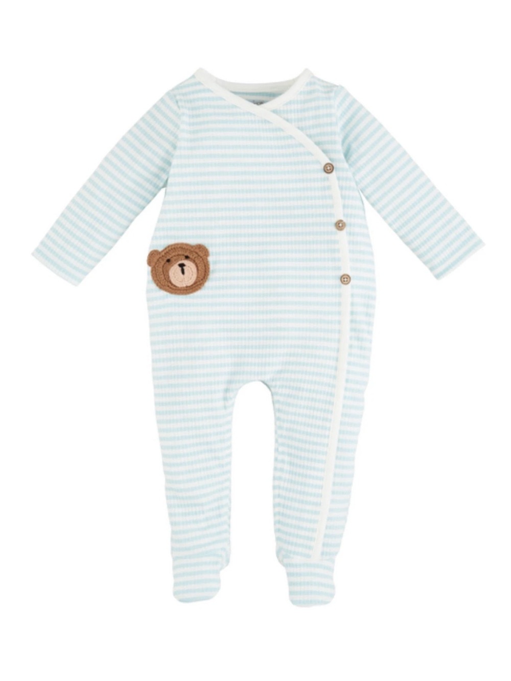 NWT Mud Pie Baby Boys Blue Striped Bear Footed Sleeper Size 3-6 Months